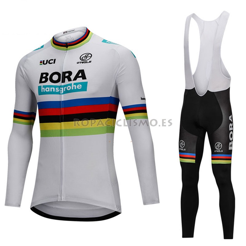 2018 Maillot Uci Mondo Campione Bora Tirantes Mangas Largas Blan